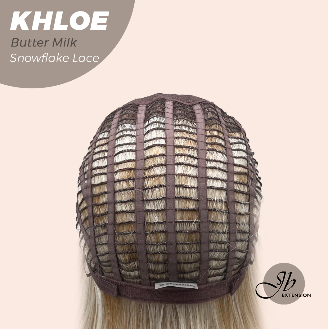 JBEXTENSION 12 Inches Bob Cut Butter Milk Pre-Cut Snowflake Lace Frontlace Glueless Wig KHLOE BUTTER MILK【PERMATEASE】【BENDY EAR TABS】- S/M