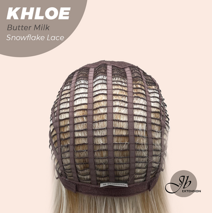 JBEXTENSION 12 Inches Bob Cut Butter Milk Pre-Cut Snowflake Lace Frontlace Glueless Wig KHLOE BUTTER MILK【PERMATEASE】【BENDY EAR TABS】- S/M