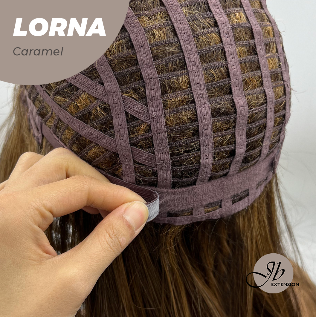 [FINAL SALE] HOT OF SEASON -18 Inches Caramel Curly Women Fashion Full Machine Wig With Bangs LORNA CARAMEL【PLUS PERMATEASE】【BENDY EAR TABS】