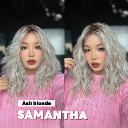 JBEXTENSION SAMANTHA MONO Full Monofilament Handmade Full Lace Full Hand Tied Wig 17 Inches Ash Blonde Mono Lace Handmade Futura Fiber Wig with Anti-slip Silicone Strips Glueless Wig SAMANTHA MONO ASH BLONDE【BENDY EAR TABS】