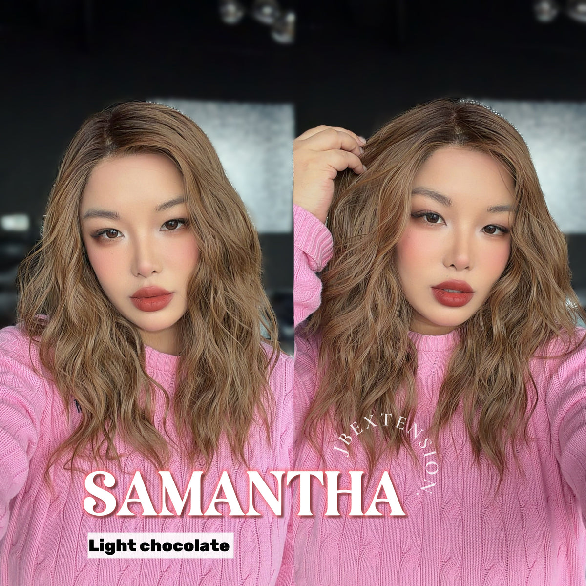 JBEXTENSION SAMANTHA MONO Full Monofilament Handmade Full Lace Full Hand Tied Wig 17 Inches Light Chocolate Mono Lace Handmade Futura Fiber Wig with Anti-slip Silicone Strips Glueless Wig SAMANTHA MONO LIGHT CHOCOLATE【BENDY EAR TABS】