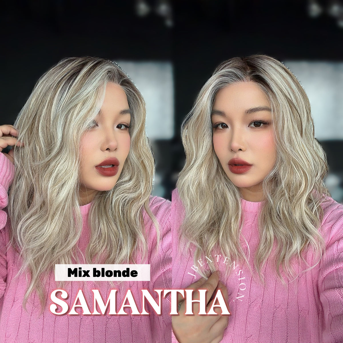JBEXTENSION SAMANTHA MONO Full Monofilament Handmade Full Lace Full Hand Tied Wig 17 Inches Mix Blonde Mono Lace Handmade Futura Fiber Wig with Anti-slip Silicone Strips Glueless Wig SAMANTHA MONO MIX BLONDE【BENDY EAR TABS】